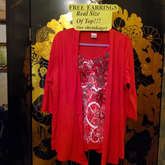 Blair Tops - XL Blair Red Top & Glass Earrings